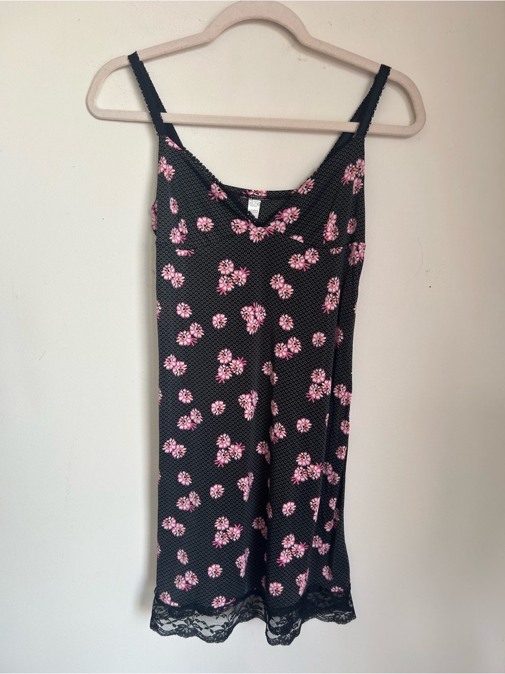 Women's Black Pink Floral Slip Dress